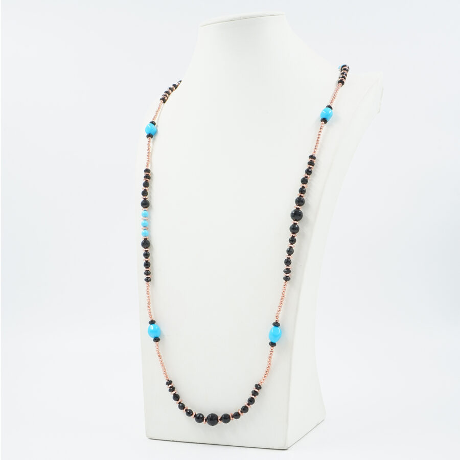 Collana con ematite, agata nera, pasta di turchese, chiusura in argento 925 – Rosato - immagine 2