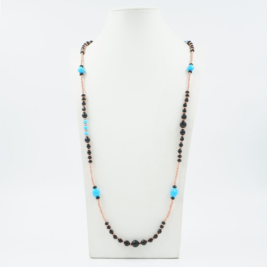Collana con ematite, agata nera, pasta di turchese, chiusura in argento 925 – Rosato - immagine 3