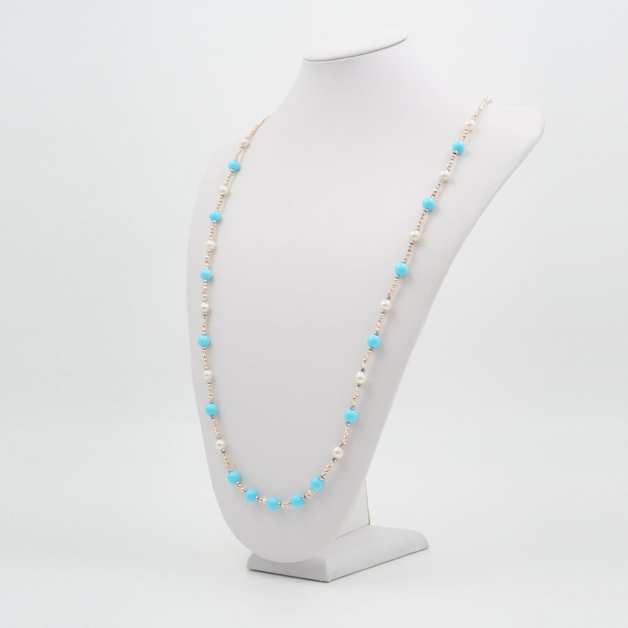 Collana con ematite, pasta di turchese, perla, chiusura in argento 925 – Rodiato - immagine 2