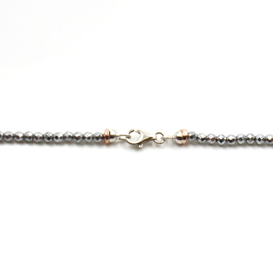 Collana con ematite, quarzo rosa, perla, chiusura in argento 925 – Rodiato - immagine 4