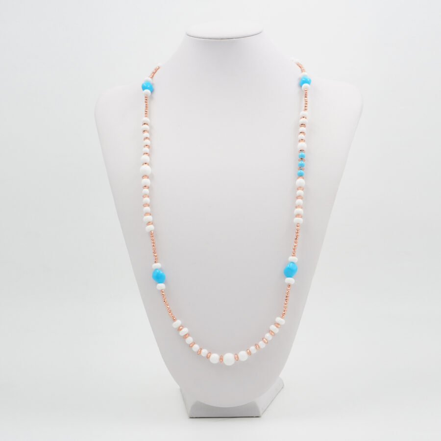 Collana con agata bianca, pasta di turchese, ematite, chiusura in argento 925 – Rosato - immagine 3