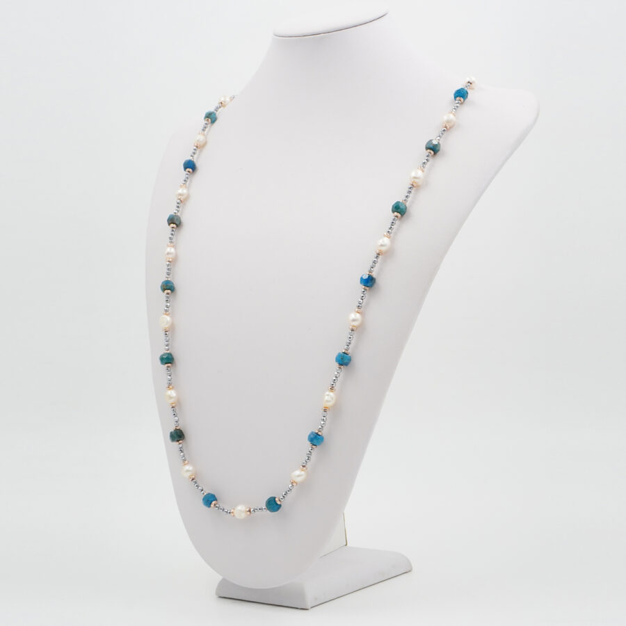 Collana con ematite, apatite, perla, chiusura in argento 925 – Rodiato - immagine 2