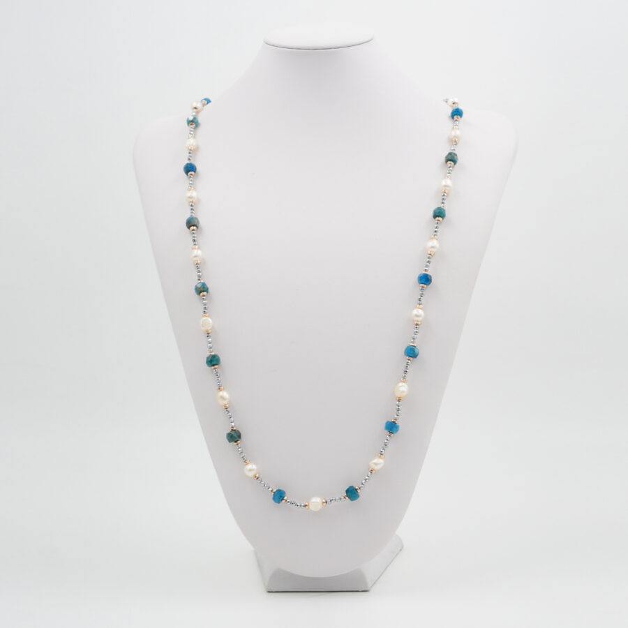 Collana con ematite, apatite, perla, chiusura in argento 925 – Rodiato - immagine 3