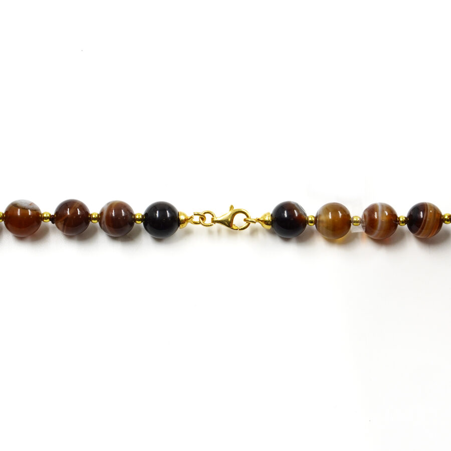 Collana con agata striata marrone, quarzo fume', ambra, diaspro imperiale, ematite, chiusura in argento 925 – Dorato - immagine 4