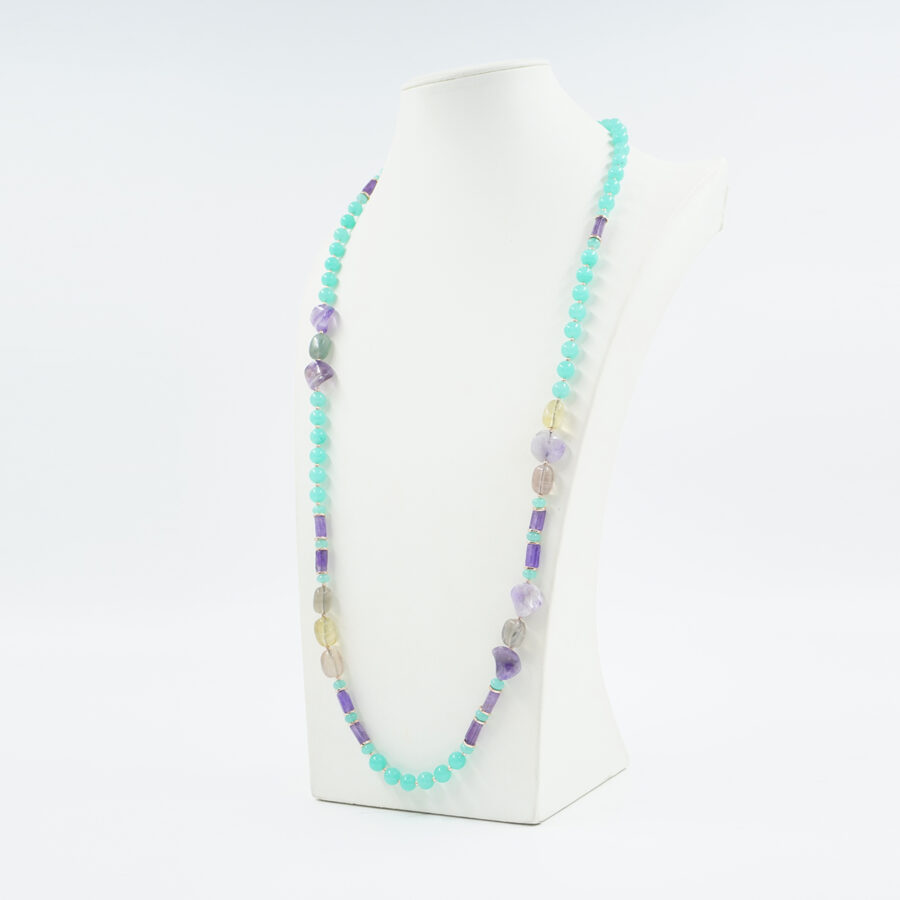 Collana con quarzo spugna verde, ametista, fluorite, ematite, chiusura in argento 925 – Rosato - immagine 2