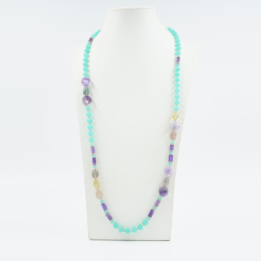 Collana con quarzo spugna verde, ametista, fluorite, ematite, chiusura in argento 925 – Rosato - immagine 3