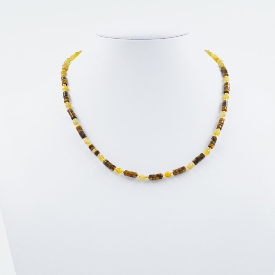 Collana con occhio di tigre, ematite, chiusura in argento 925 - Dorato - immagine 2