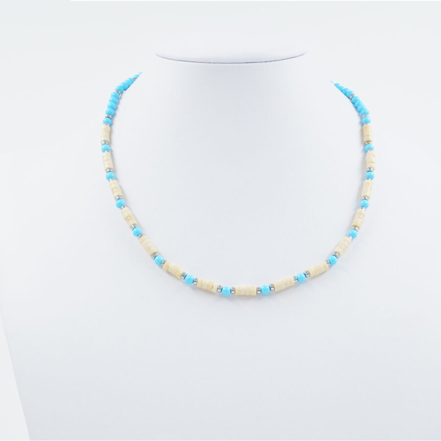 Collana con pasta di turchese, diaspro fossile, ematite, chiusura in argento 925 – Rodiato - immagine 2