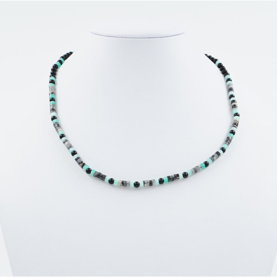 Collana con agata nera, diaspro verde tinto, Picasso jasper, ematite, chiusura in argento 925 – Rodiato - immagine 4