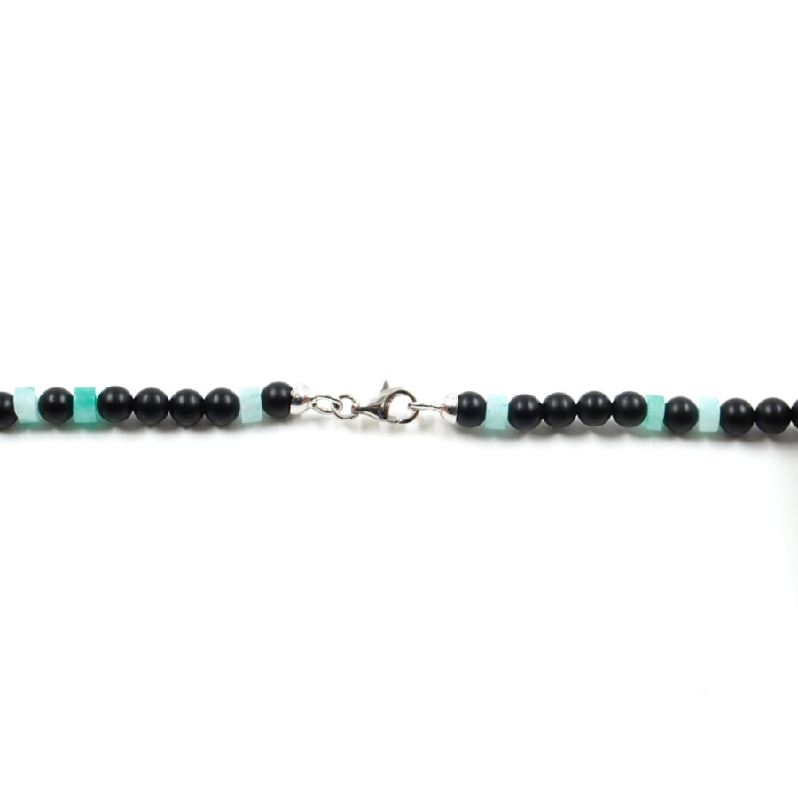 Collana con agata nera, diaspro verde tinto, Picasso jasper, ematite, chiusura in argento 925 – Rodiato - immagine 3