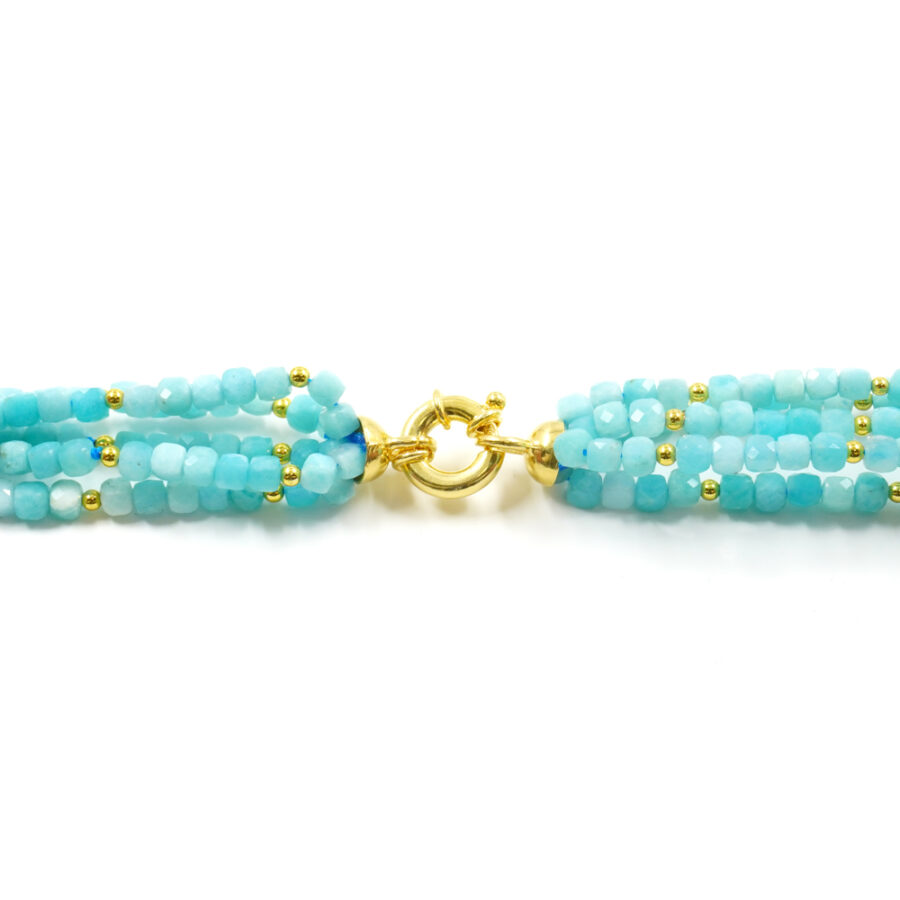 Collana Multifilo con amazzonite, ambra, ematite, chiusura in argento 925 - Dorato - immagine 5