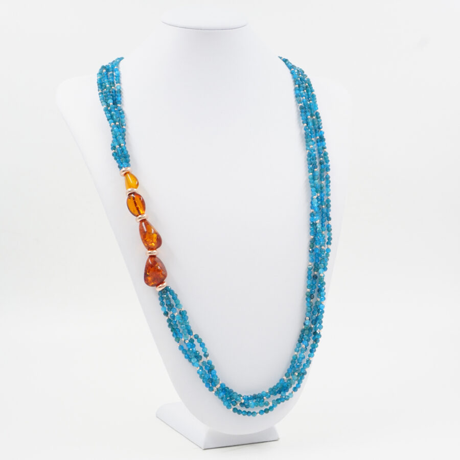Collana Multifilo con apatite, ambra, ematite, chiusura in argento 925 - Rosato - immagine 2