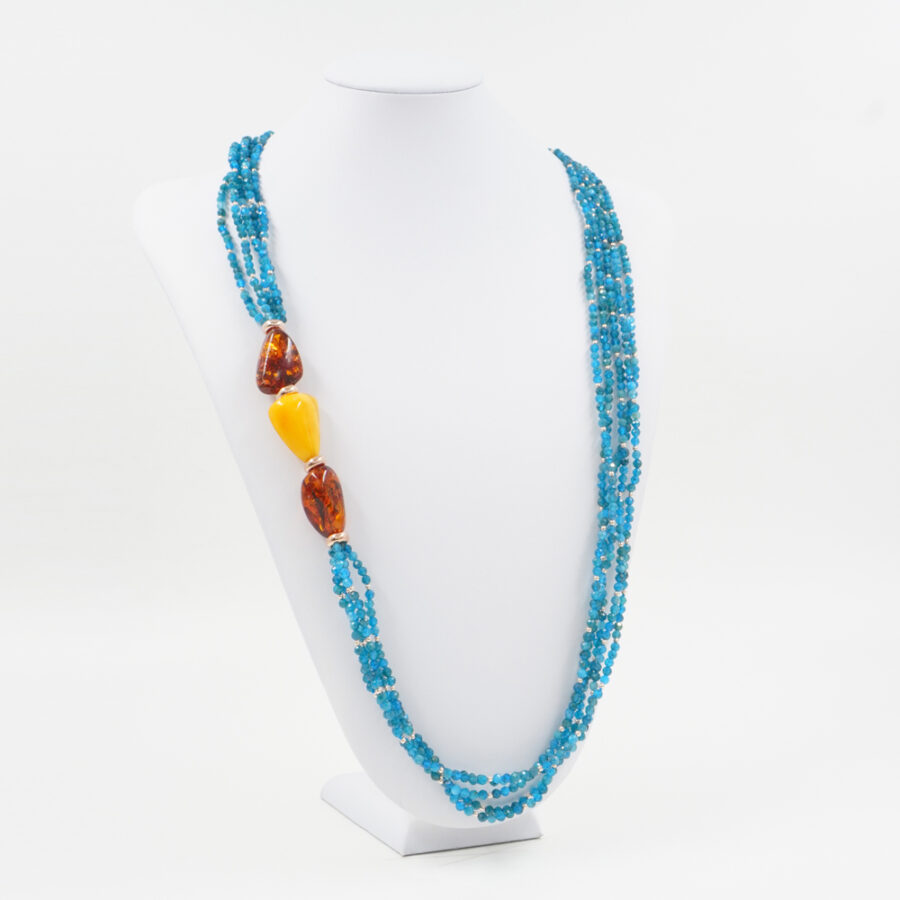 Collana Multifilo con apatite, ambra, ematite, chiusura in argento 925 - Rosato - immagine 3