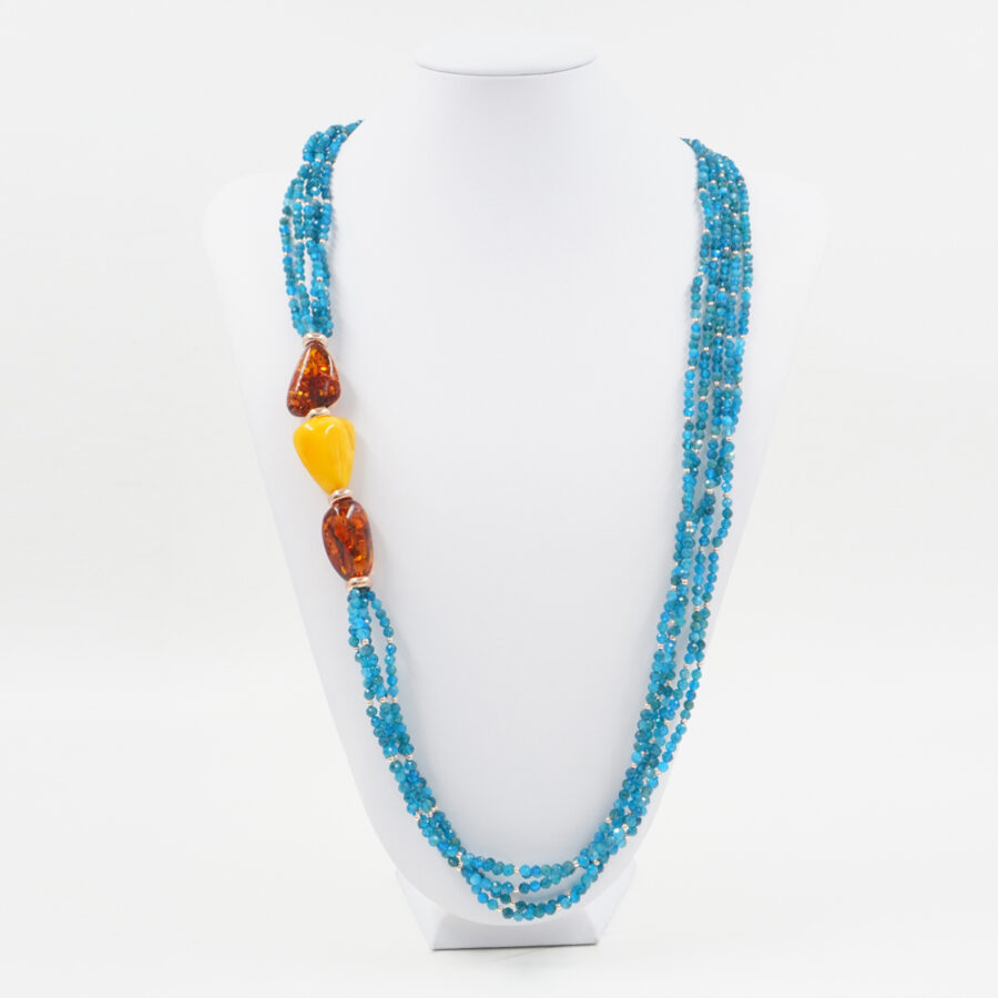 Collana Multifilo con apatite, ambra, ematite, chiusura in argento 925 - Rosato - immagine 4