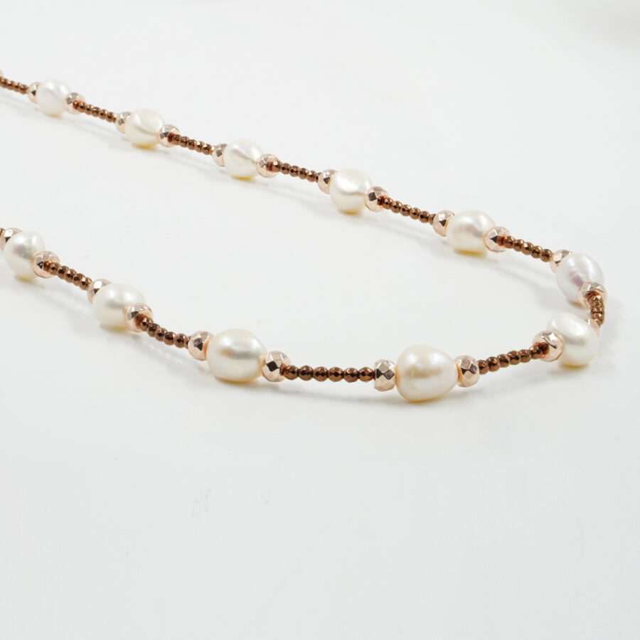 Collana con ematite, perla, chiusura in argento 925 – Rosato
