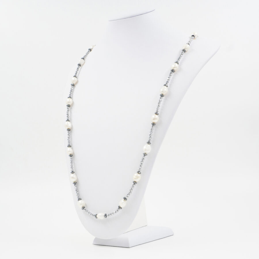 Collana con ematite, perla, chiusura in argento 925 – Rodiato - immagine 2