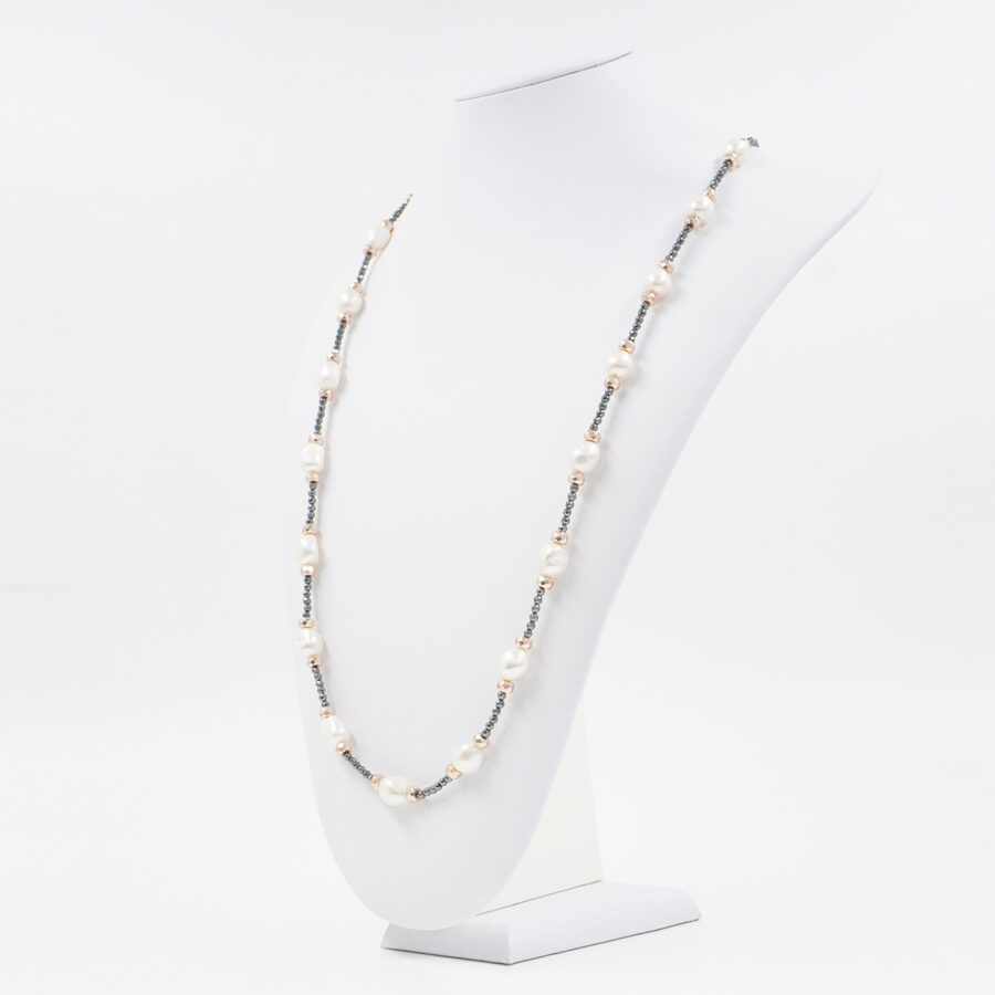 Collana con ematite, perla, chiusura in argento 925 – Rodiato - immagine 2