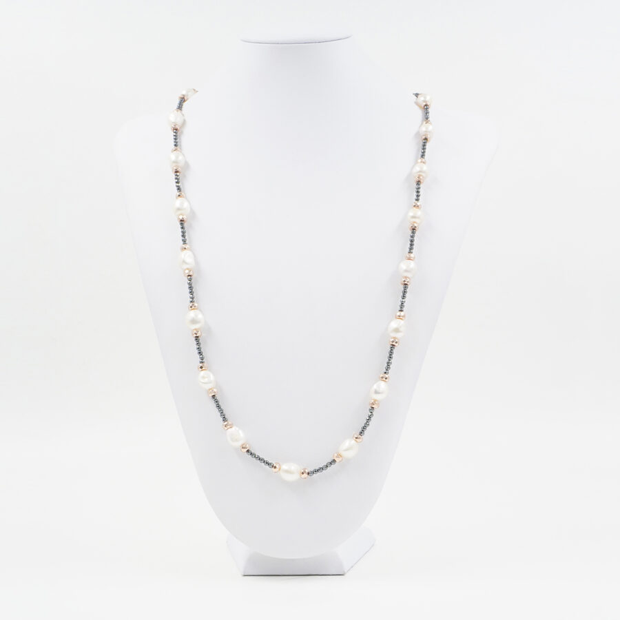 Collana con ematite, perla, chiusura in argento 925 – Rodiato - immagine 3