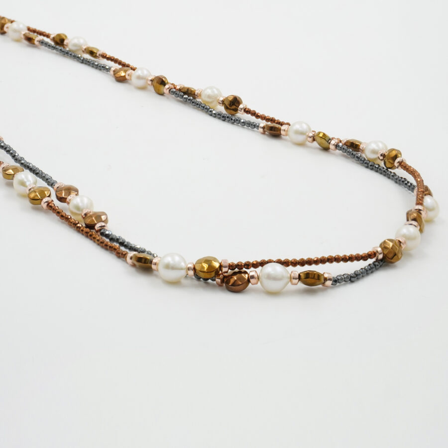 Collana Multifilo con ematite, perla