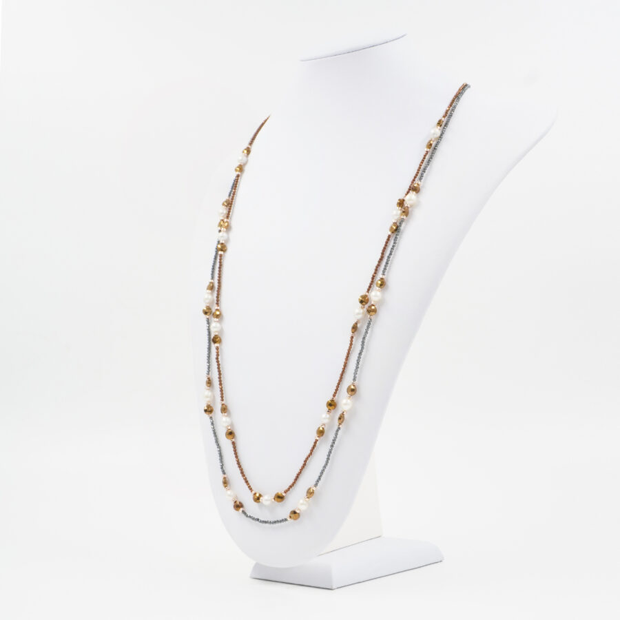 Collana Multifilo con ematite, perla - immagine 2