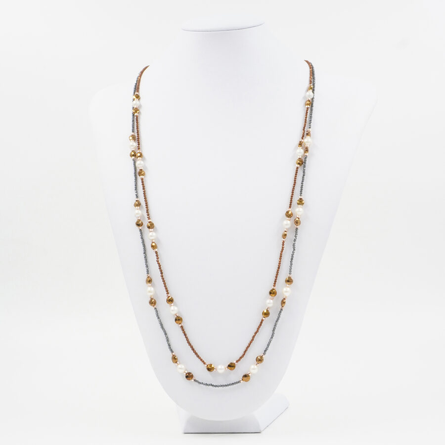 Collana Multifilo con ematite, perla - immagine 3