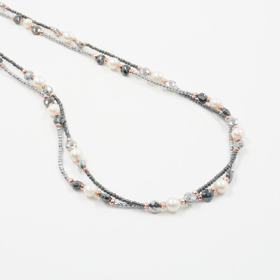 Collana Multifilo con ematite, perla