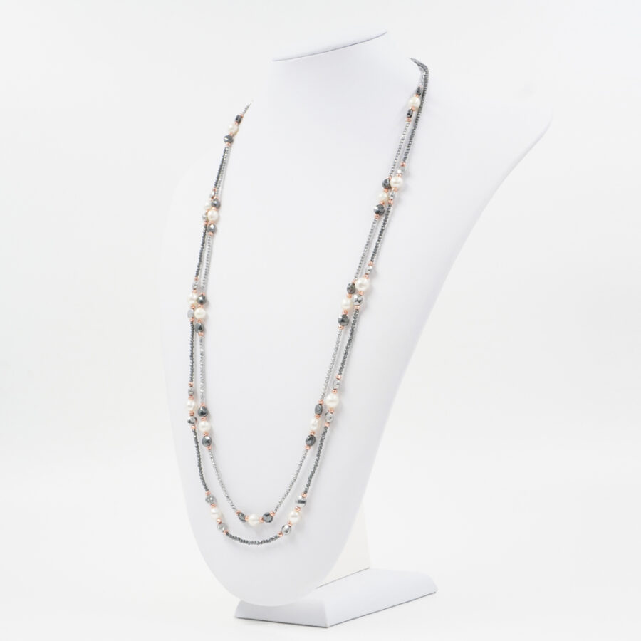 Collana Multifilo con ematite, perla - immagine 2