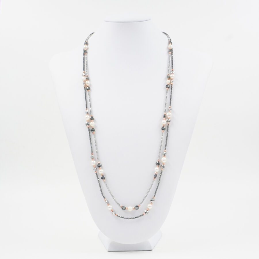 Collana Multifilo con ematite, perla - immagine 3