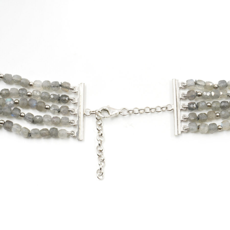 Collana Multifilo con labradorite, corallo, ematite, chiusura in argento 925 – Rodiato - immagine 3