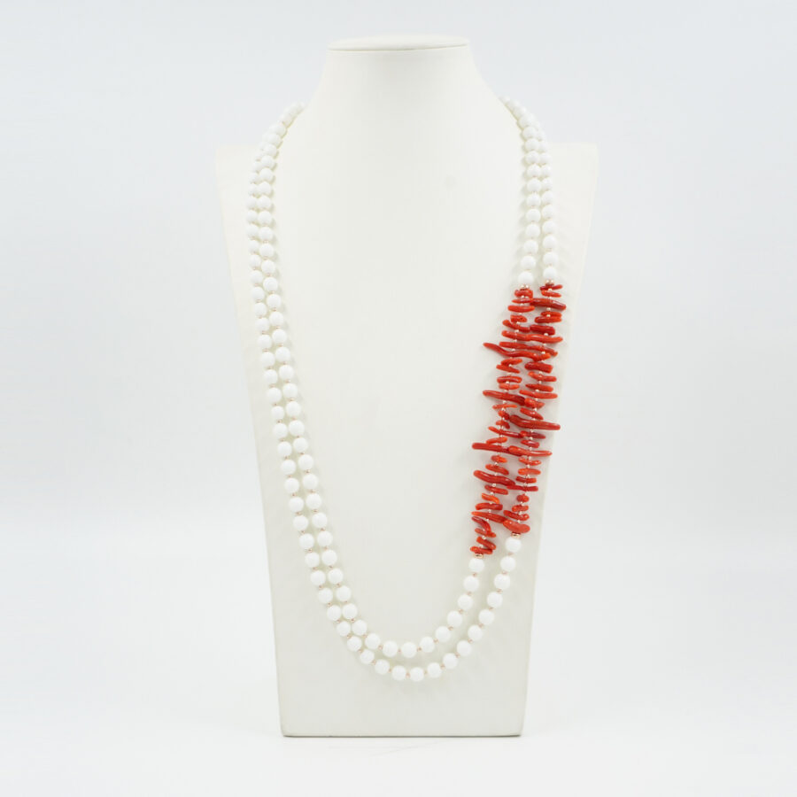 Collana Multifilo con agata bianca, corallo, ematite, chiusura in argento 925 – Rosato - immagine 2