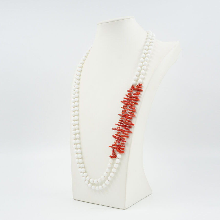 Collana Multifilo con agata bianca, corallo, ematite, chiusura in argento 925 – Rosato