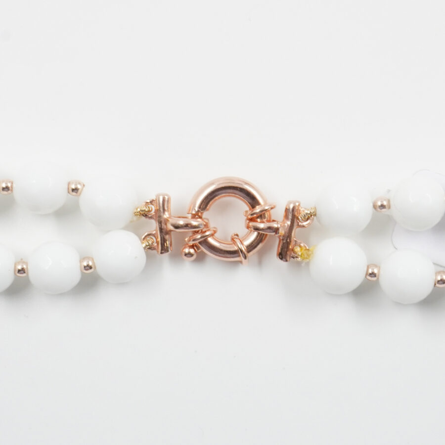 Collana Multifilo con agata bianca, corallo, ematite, chiusura in argento 925 – Rosato - immagine 3