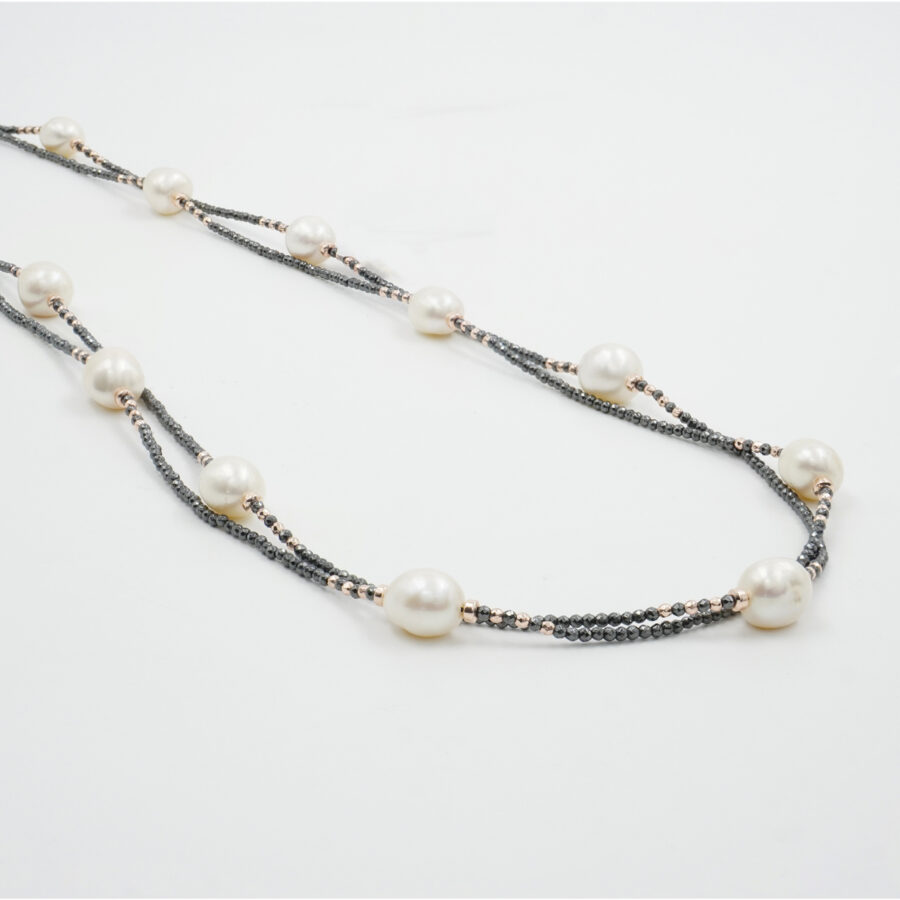 Collana Multifilo con ematite, perla