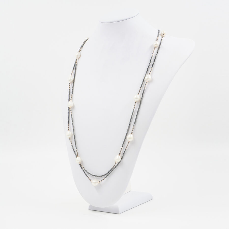 Collana Multifilo con ematite, perla - immagine 2