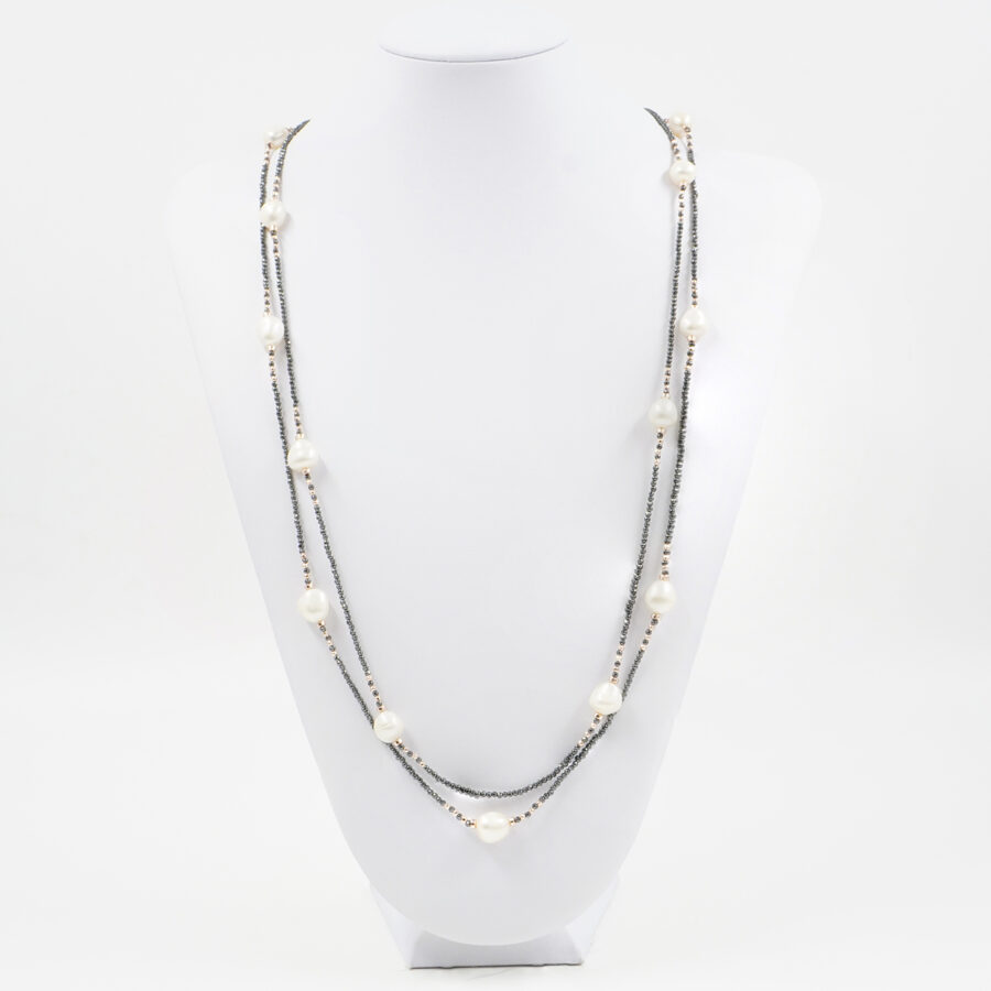 Collana Multifilo con ematite, perla - immagine 3