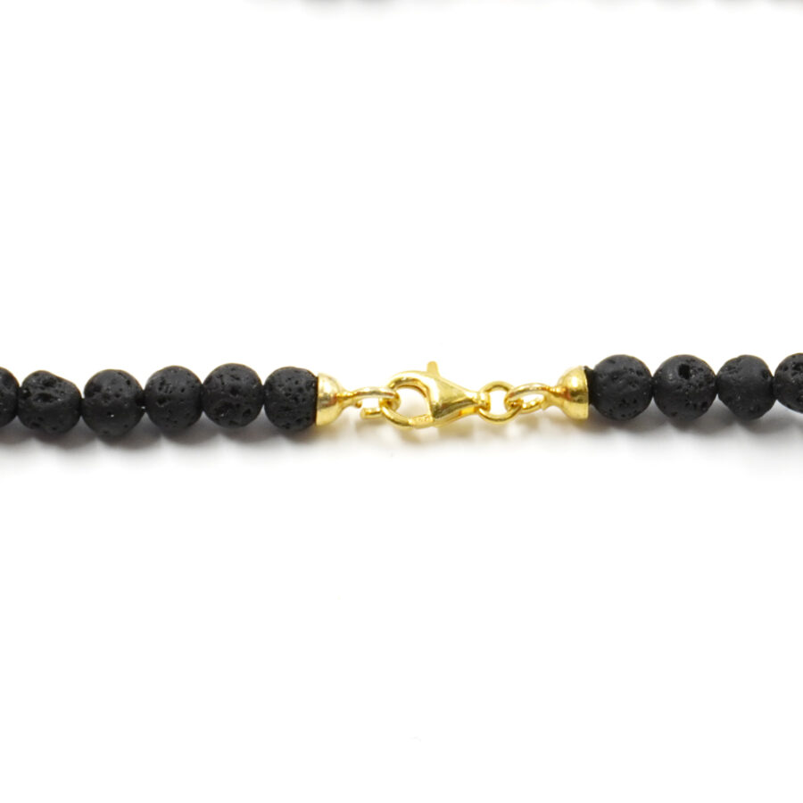 Collana con lava, corallo, ematite, chiusura in argento 925 – Dorato - immagine 3