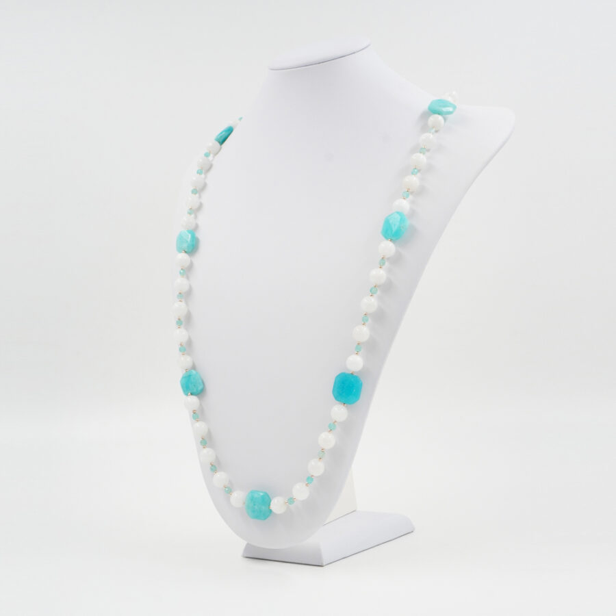 Collana pietra di Luna bianca, amazzonite, ematite, chiusura in argento 925 – Rosato - immagine 2