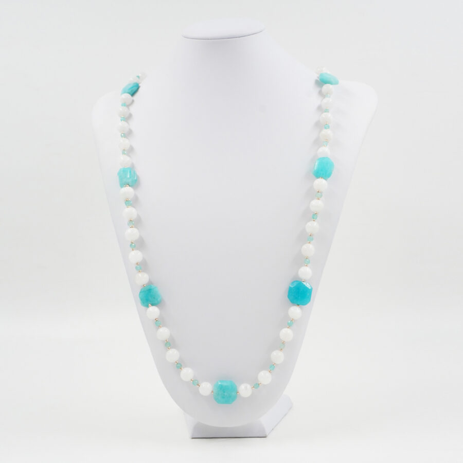 Collana pietra di Luna bianca, amazzonite, ematite, chiusura in argento 925 – Rosato - immagine 3