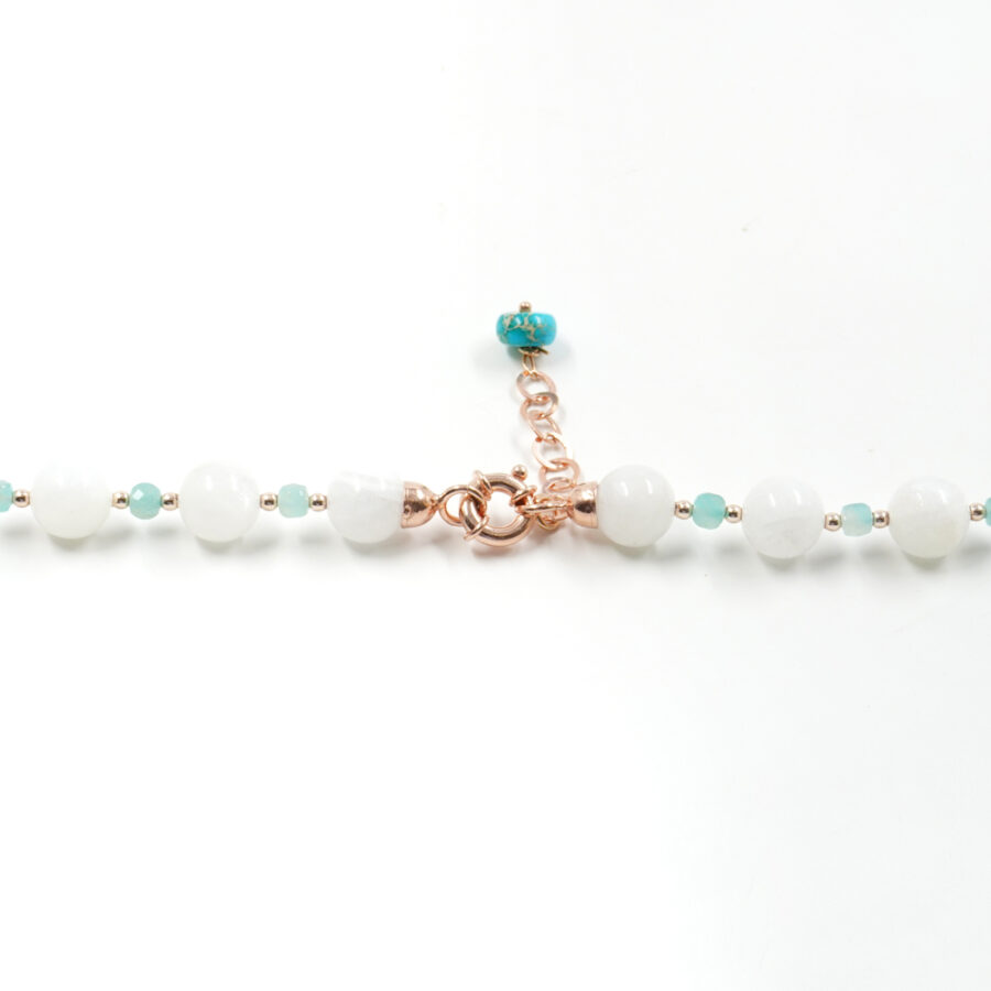 Collana pietra di Luna bianca, amazzonite, ematite, chiusura in argento 925 – Rosato - immagine 4
