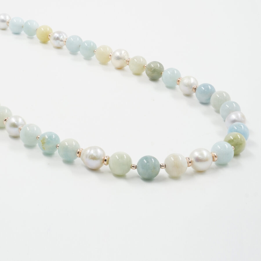 Collana con acquamarina, perla, ematite, chiusura in argento 925 – Rosato