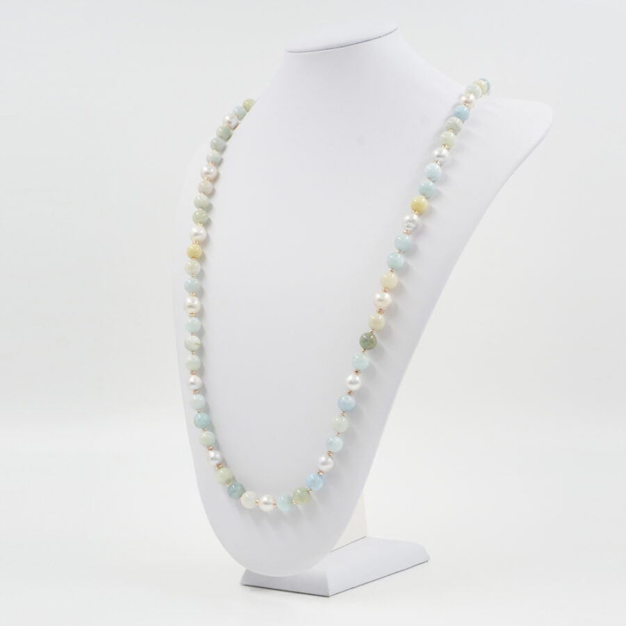 Collana con acquamarina, perla, ematite, chiusura in argento 925 – Rosato - immagine 2