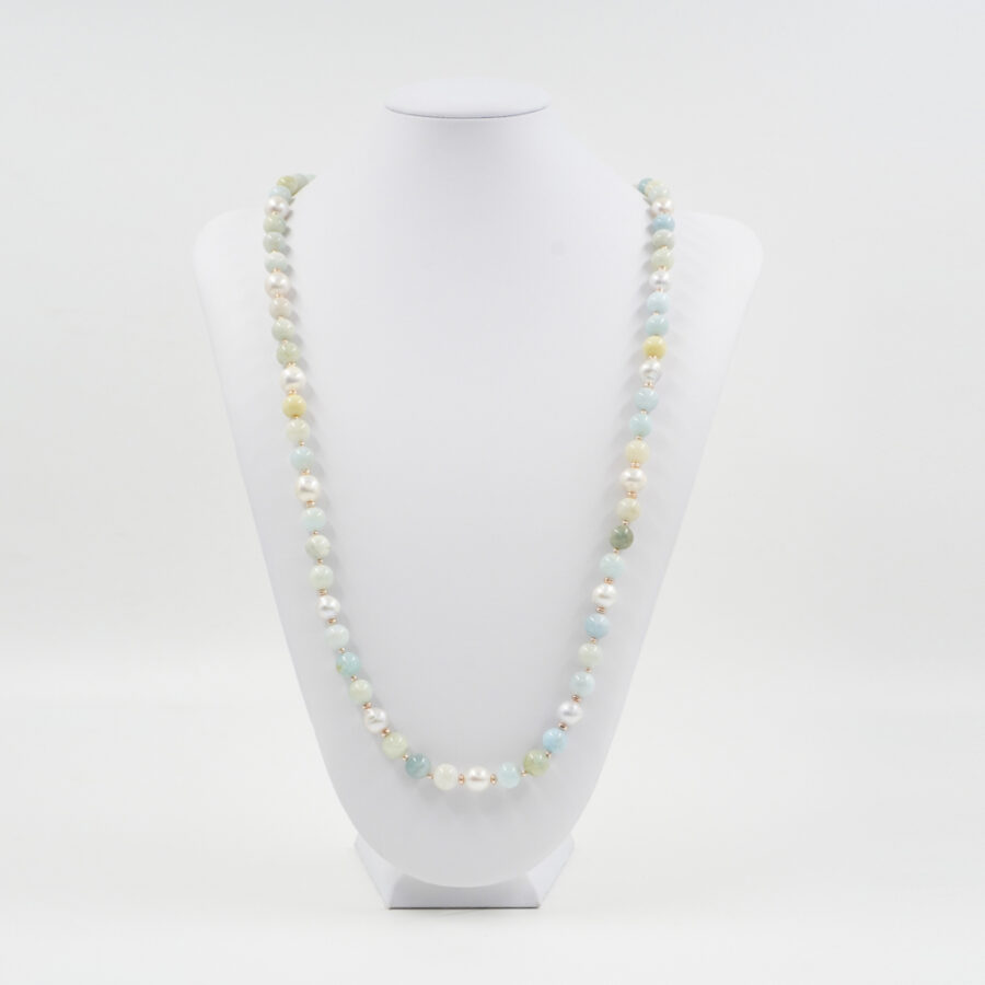 Collana con acquamarina, perla, ematite, chiusura in argento 925 – Rosato - immagine 3