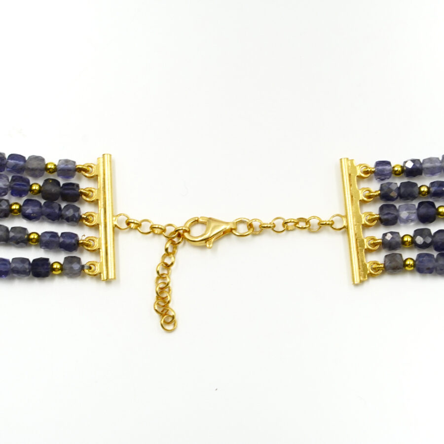 Collana Multifilo con iolite, corallo, ematite, chiusura in argento 925 – Dorato - immagine 3