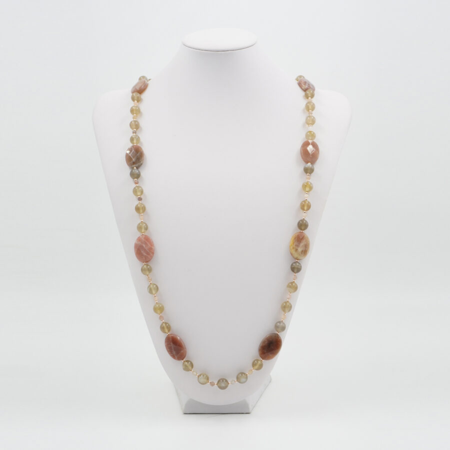 Collana con pietra di Luna grigia, pietra del Sole, ematite, chiusura in argento 925 – Rosato - immagine 3