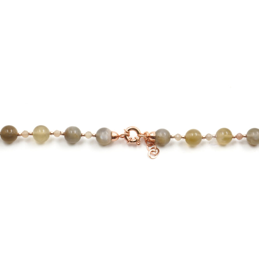Collana con pietra di Luna grigia, pietra del Sole, ematite, chiusura in argento 925 – Rosato - immagine 4