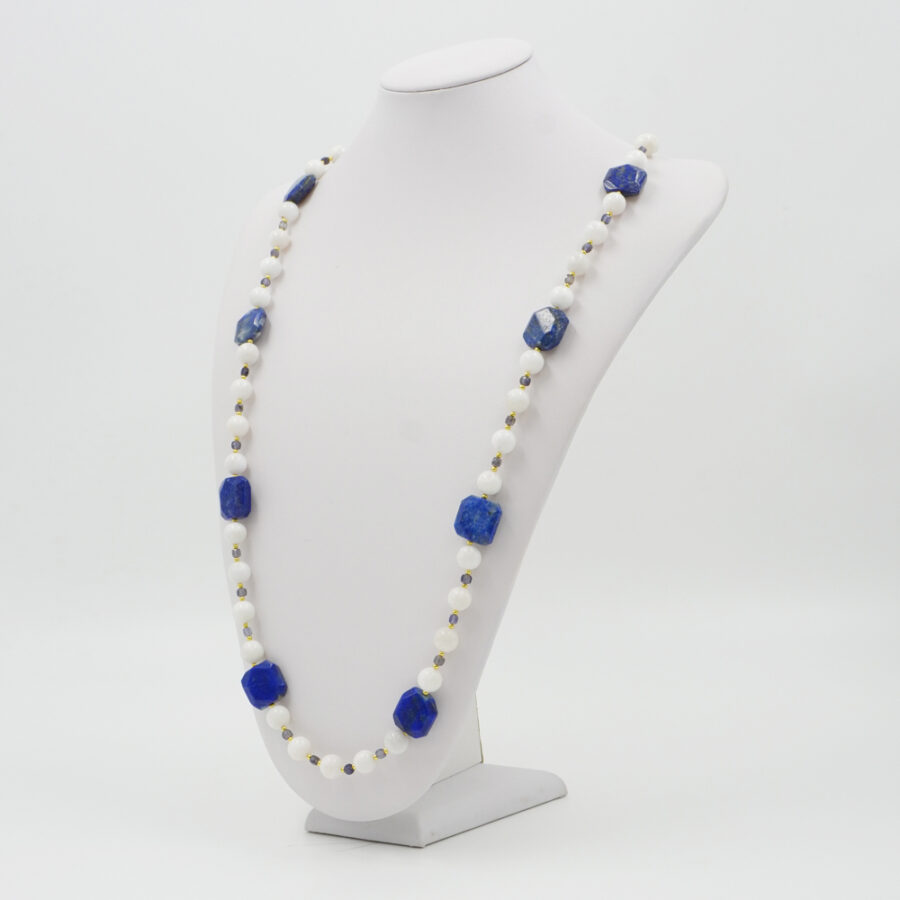 Collana con pietra di Luna bianca, iolite, lapis, ematite, chiusura in argento 925 – Dorato - immagine 2