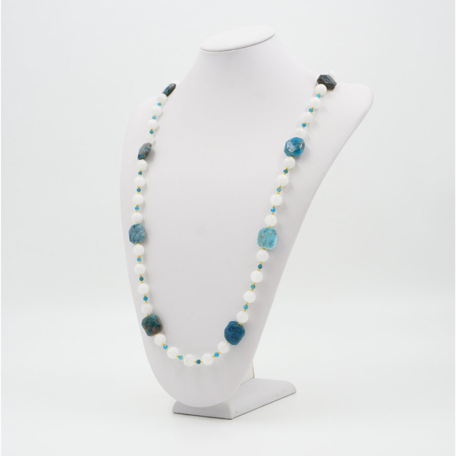 Collana pietra di Luna bianca, apatite, ematite, chiusura in argento 925 – Dorato - immagine 2