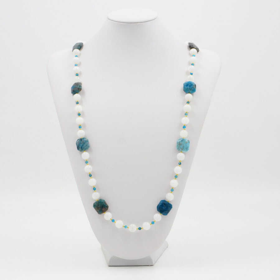 Collana pietra di Luna bianca, apatite, ematite, chiusura in argento 925 – Dorato - immagine 3