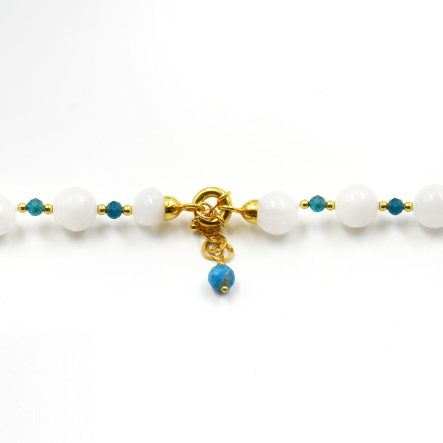 Collana pietra di Luna bianca, apatite, ematite, chiusura in argento 925 – Dorato - immagine 4