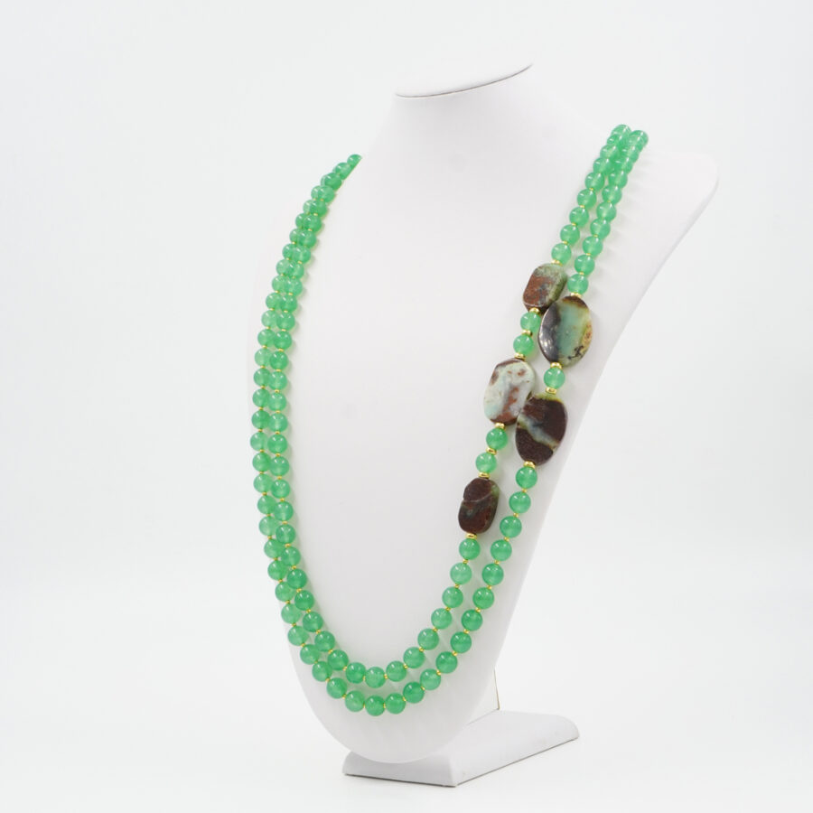 Collana Multifilo con giada verde tinta, crisoprasio, ematite, chiusura in argento 925 – Dorato - immagine 2